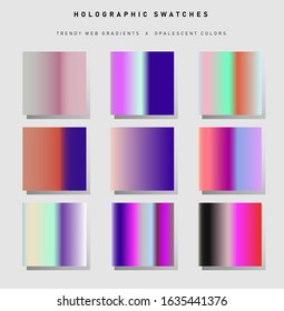 Set of trendy chromatic gradient swatches. Holographic gradient collection for web design and art.