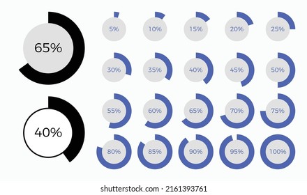 Set of trendy circle info graphic pie chart diagrams design elements with percentages. Dashboard elements, percentage meter, business info graphic design.