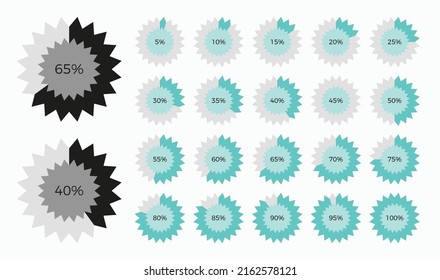 Conjunto de elementos de diseño de gráficos gráficos gráficos de gráficos circulares con forma de estrella de círculo con porcentajes. Elementos del panel, medidor de porcentaje, diseño gráfico de información de negocios.