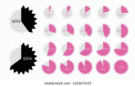 Conjunto de elementos de diseño de gráficos gráficos gráficos de gráficos circulares con forma de estrella de círculo con porcentajes. Elementos del panel, medidor de porcentaje, diseño gráfico de información de negocios.