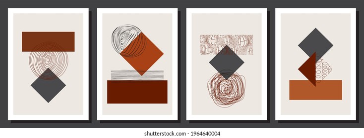 Set of trendy color poster with hand drawn textures made with ink pencil brush geometric patterns of spots dots strokes stripes lines