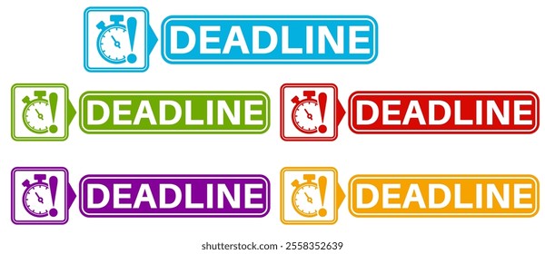 set trendy colorful deadline icon sign. time reminder label symbol template sticker design vector illustration