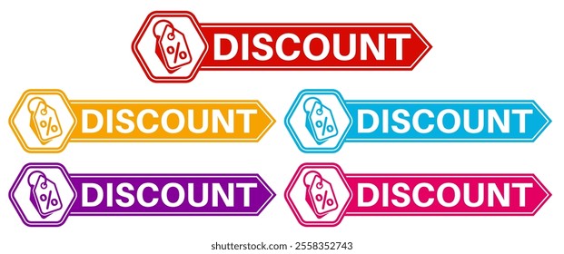 	
set trendy colorful discount labels icon. cut price symbol sign template sticker design vector illustration