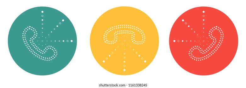 set of trendy colorful flat vector icons of retro dashed telephone handset with outgoing dotted lines.Answer,drop,hold. 