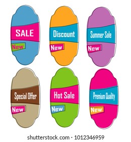 set of trendy colorful geometric label sticker tag badge poster web banner isolated on white background