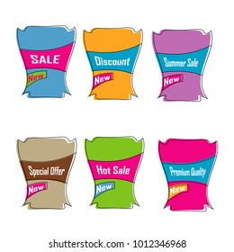 set of trendy colorful geometric label sticker tag badge poster web banner isolated on white background
