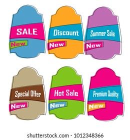 set of trendy colorful geometric label sticker tag badge poster web banner isolated on white background