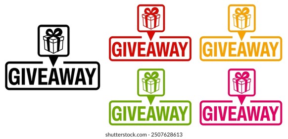 Set trendy colorful giveaway icon sign. social media free gift labels design template Vector illustration