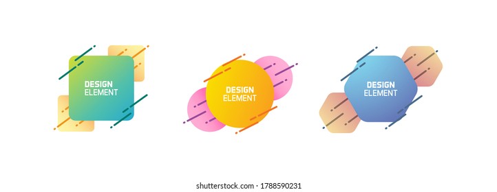 Set of trendy colorful and glowy dynamic shapes. Vector geometric template elements with dynamic lines in different colors. Modern abstract banner design