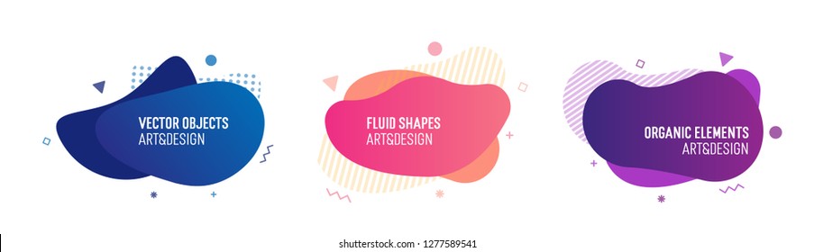 Set of trendy colorful and glowy fluid shapes. Vector geometric template elements for your own projects