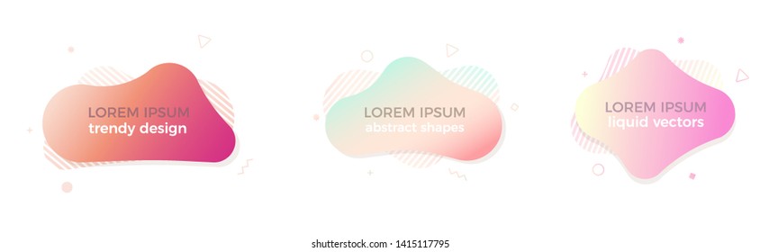 Set of trendy colorful and glowy fluid shapes. Vector geometric template liquid form elements in different colors. Modern abstract banner design