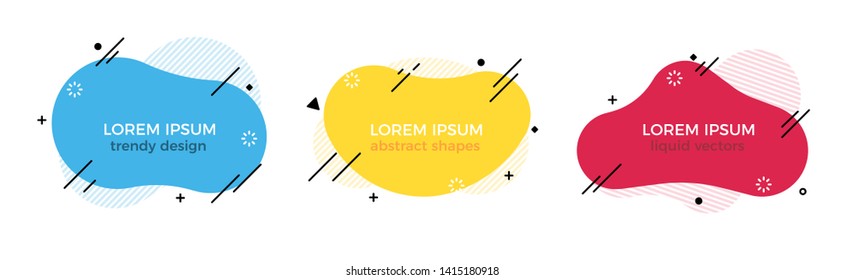 Set of trendy colorful and glowy fluid shapes. Vector geometric template liquid form elements in different colors. Modern abstract banner design