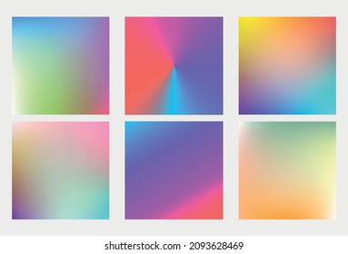 Conjunto de ilustraciones vectoriales de gradiente coloridas de moda. Antecedentes del volante, publicación en medios sociales, pantalla, aplicación móvil, fondo de pantalla