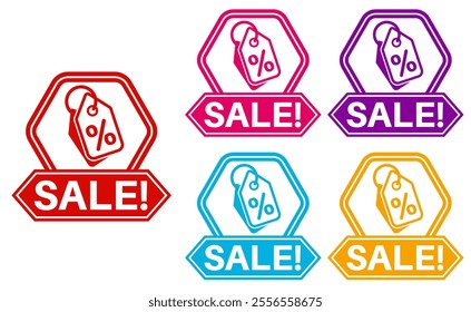 set trendy colorful sale icon. promotional stickers sales banner label symbol sign template sticker design vector illustration