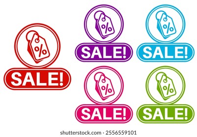 set trendy colorful sale icon. promotional stickers sales banner label symbol sign template sticker design vector illustration