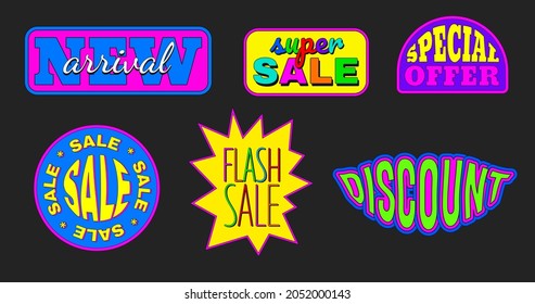 Set of Trendy Colorful Sale Promo Stickers Vector design. Collection of hipster badges.