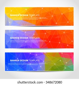 Set of trendy colorful vector banners template or website headers with abstract geometric triangular background. Vector design illustration EPS10