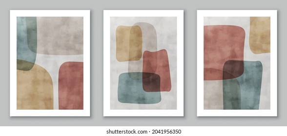 Set of trendy contemporary abstract art, creative minimalist hand painted compositions for wall decoration, postcard or brochure cover design. EPS10 vector.