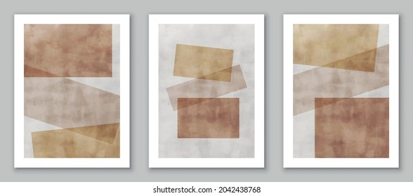 Set of trendy contemporary abstract art, creative minimalist hand painted compositions for wall decoration, postcard or brochure cover design. EPS10 vector.