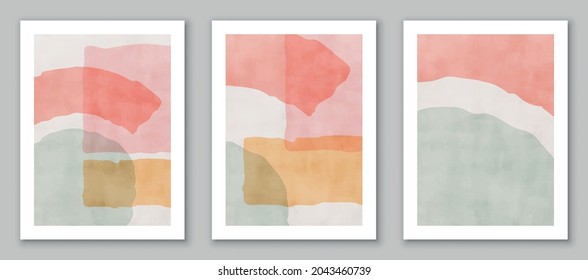 Set of trendy contemporary abstract art, creative minimalist hand painted compositions for wall decoration, postcard or brochure cover design. EPS10 vector.