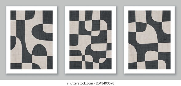 Set of trendy contemporary abstract art, creative minimalist hand painted compositions for wall decoration, postcard or brochure cover design. EPS10 vector.