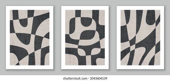Set of trendy contemporary abstract art, creative minimalist hand painted compositions for wall decoration, postcard or brochure cover design. EPS10 vector.