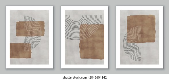 Set of trendy contemporary abstract art, creative minimalist hand painted compositions for wall decoration, postcard or brochure cover design. EPS10 vector.