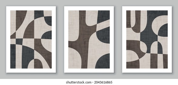 Set of trendy contemporary abstract art, creative minimalist hand painted compositions for wall decoration, postcard or brochure cover design. EPS10 vector.