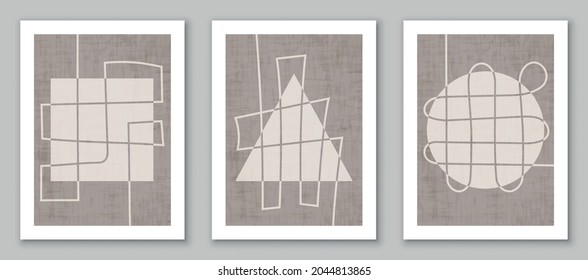 Set of trendy contemporary abstract art, creative minimalist hand painted compositions for wall decoration, postcard or brochure cover design. EPS10 vector.