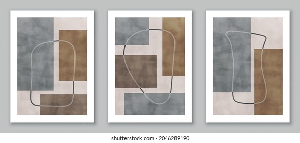 Set of trendy contemporary abstract art, creative minimalist hand painted compositions for wall decoration, postcard or brochure cover design. EPS10 vector.
