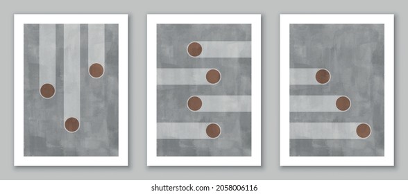 Set of trendy contemporary abstract art, creative minimalist hand painted compositions for wall decoration, postcard or brochure cover design. EPS10 vector.