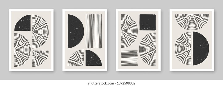 Set of trendy contemporary abstract creative minimalist hand painted compositions for wall decoration, postcard or brochure cover design in vintage style art.  
EPS10 vector.