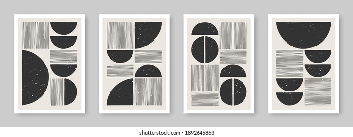 Set of trendy contemporary abstract creative minimalist hand painted compositions for wall decoration, postcard or brochure cover design in vintage style art.  
EPS10 vector.