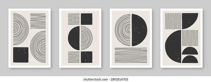 Set of trendy contemporary abstract creative minimalist hand painted compositions for wall decoration, postcard or brochure cover design in vintage style art.  
EPS10 vector.