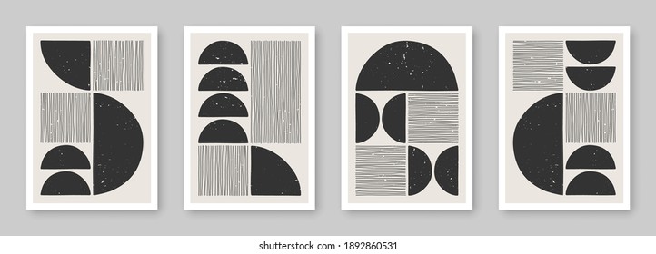 Set of trendy contemporary abstract creative minimalist hand painted compositions for wall decoration, postcard or brochure cover design in vintage style art.  
EPS10 vector.