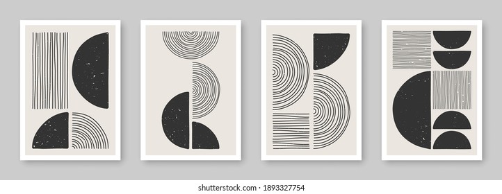 Set of trendy contemporary abstract creative minimalist hand painted compositions for wall decoration, postcard or brochure cover design in vintage style art.  
EPS10 vector.