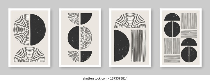 Set of trendy contemporary abstract creative minimalist hand painted compositions for wall decoration, postcard or brochure cover design in vintage style art.  
EPS10 vector.