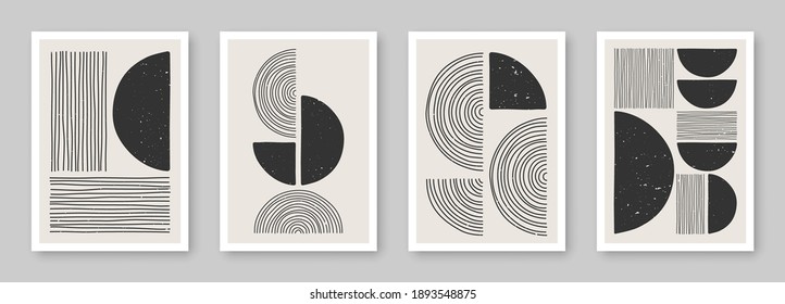 Set of trendy contemporary abstract creative minimalist hand painted compositions for wall decoration, postcard or brochure cover design in vintage style art.  
EPS10 vector.