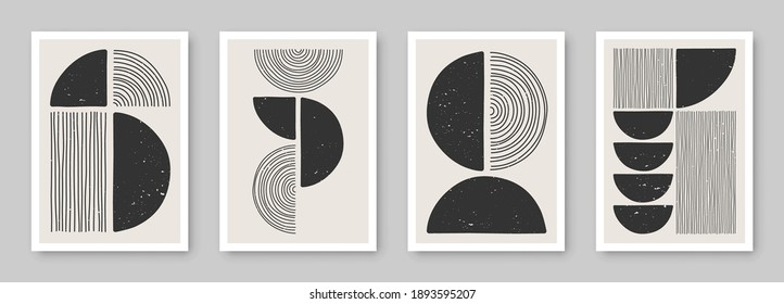 Set of trendy contemporary abstract creative minimalist hand painted compositions for wall decoration, postcard or brochure cover design in vintage style art.  
EPS10 vector.