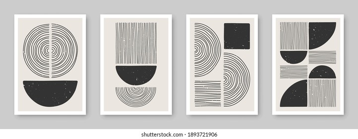 Set of trendy contemporary abstract creative minimalist hand painted compositions for wall decoration, postcard or brochure cover design in vintage style art.  
EPS10 vector.