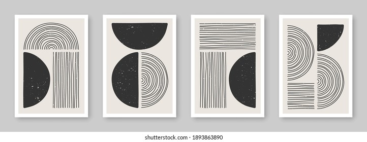 Set of trendy contemporary abstract creative minimalist hand painted compositions for wall decoration, postcard or brochure cover design in vintage style art.  
EPS10 vector.