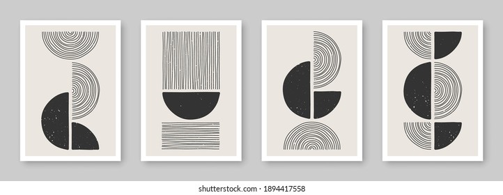 Set of trendy contemporary abstract creative minimalist hand painted compositions for wall decoration, postcard or brochure cover design in vintage style art.  
EPS10 vector.