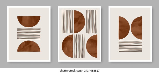 Set of trendy contemporary abstract creative minimalist hand painted compositions for wall decoration, postcard or brochure cover design in vintage style art.  
EPS10 vector.