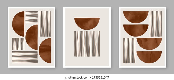 Set of trendy contemporary abstract creative minimalist hand painted compositions for wall decoration, postcard or brochure cover design in vintage style art.  
EPS10 vector.