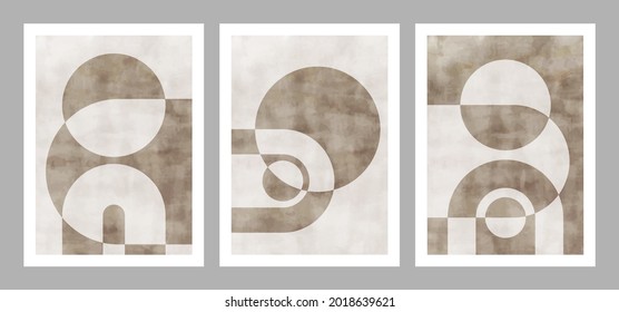 Set of trendy contemporary abstract creative geometric minimalist artistic watercolor compositions. Vector design for wall decoration, decor, print, poster, wallpaper, postcard, brochure cover.