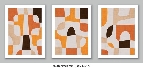 Set of trendy contemporary abstract creative minimalist hand painted compositions for wall decoration, postcard or brochure cover design in vintage style art. EPS10 vector.