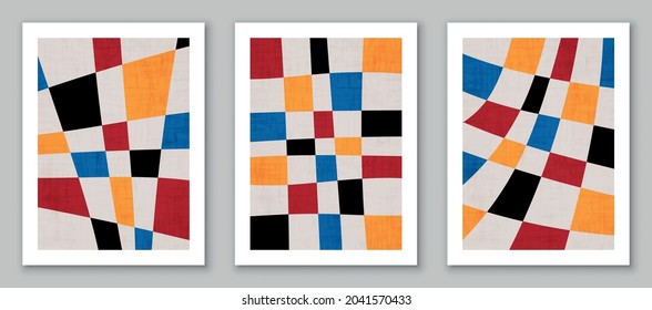 Set of trendy contemporary abstract creative minimalist hand painted compositions for wall decoration, postcard or brochure cover design in vintage style art. EPS10 vector.