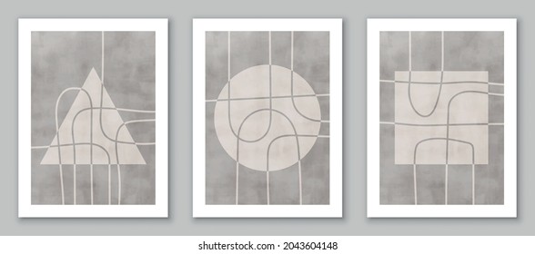 Conjunto de composiciones modernas y abstractas, creativas y minimalistas, pintadas a mano para la decoración de paredes, postales o folletos de diseño en arte de estilo vintage. Vector EPS10.