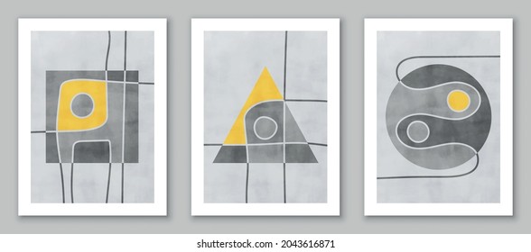 Conjunto de composiciones modernas y abstractas, creativas y minimalistas, pintadas a mano para la decoración de paredes, postales o folletos de diseño en arte de estilo vintage. Vector EPS10.