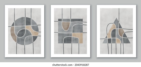 Conjunto de composiciones modernas y abstractas, creativas y minimalistas, pintadas a mano para la decoración de paredes, postales o folletos de diseño en arte de estilo vintage. Vector EPS10.